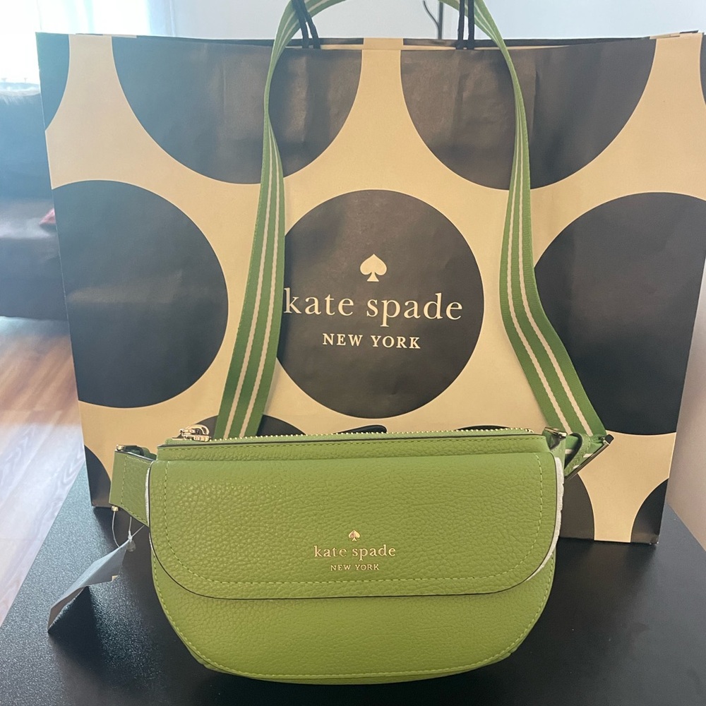 kate spade lime green leather crossbody belt bag with striped strap